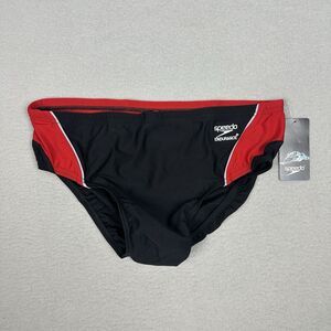 NEW Speedo Endurance+ Swim Briefs Men 36 Black Red Competition Training Team $44
